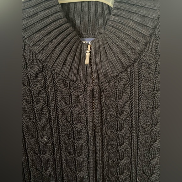 Lands’ End Women’s 100% Cotton Black Cable-Knit Full-Zip Sweater - Picture 3 of 9